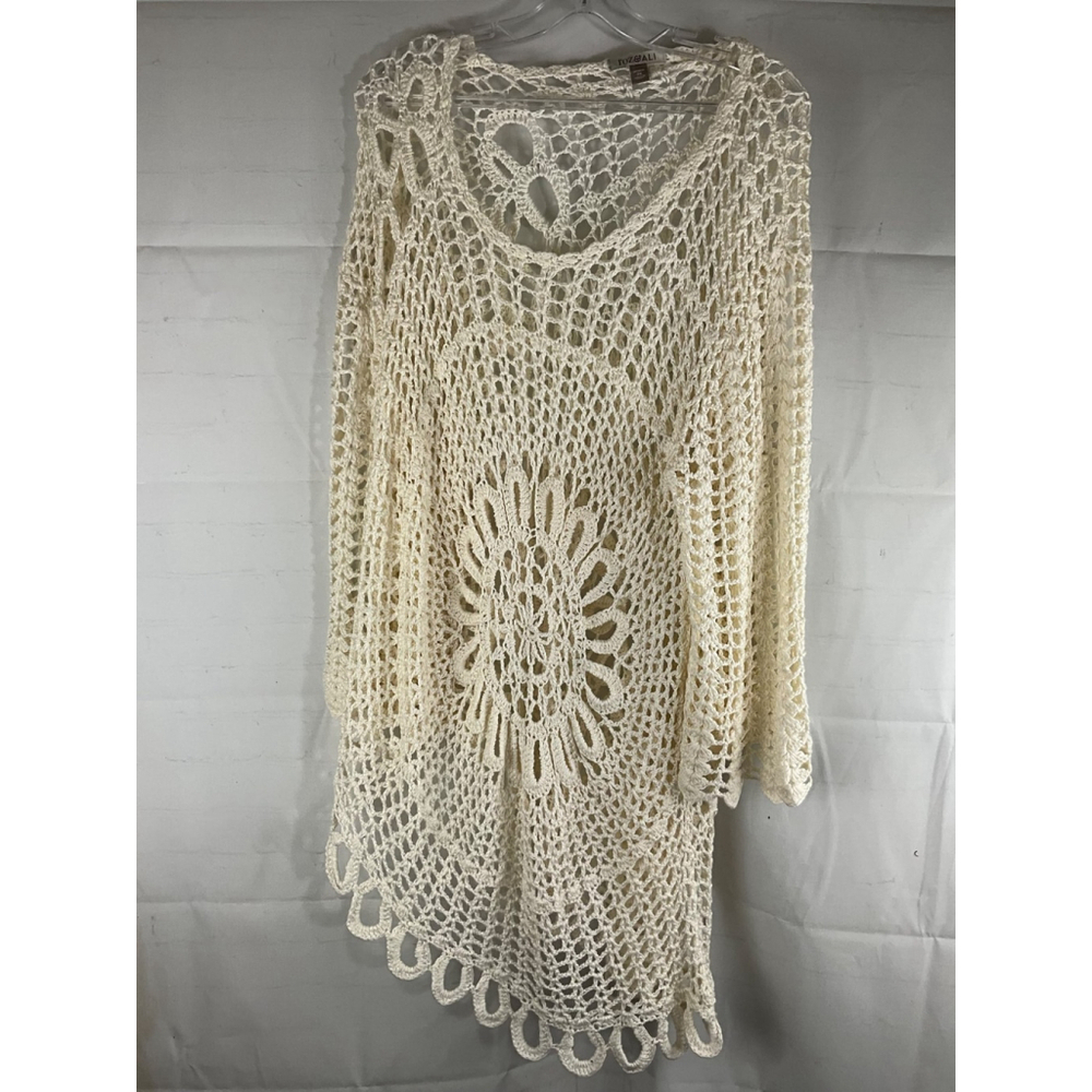 Toz & Ali Crochet Cardigan Sweater Boho Kimono Cover Up Cream Size 3X Used